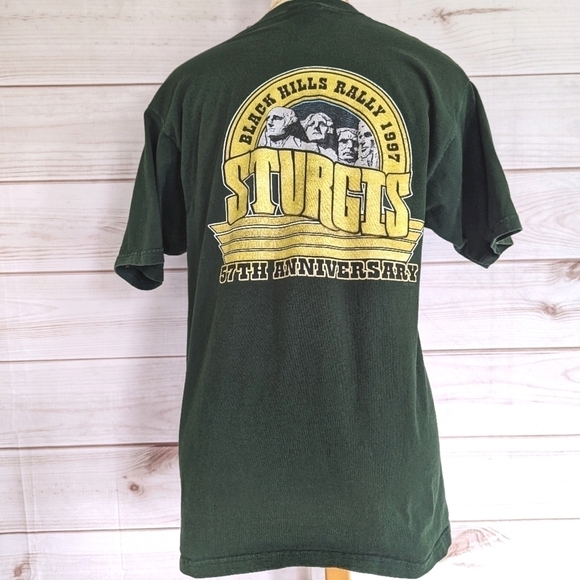Vintage Sturgis 1997 Black Hills Rally 57th Anniversary Tee in Green Size Medium - Picture 2 of 11